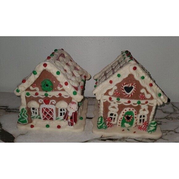 Gingerbread House Set of 2 Battery Operated Untested‎ 4.5" - Picture 1 of 8